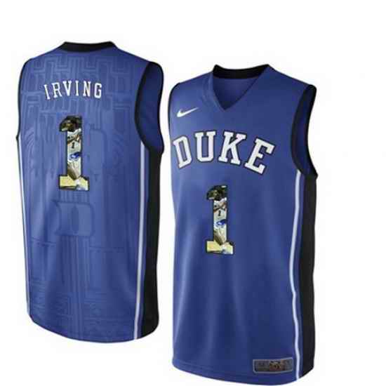 Duke Blue Devils 1 Kyrie Irving Blue With Portrait Print College Basketball Jersey